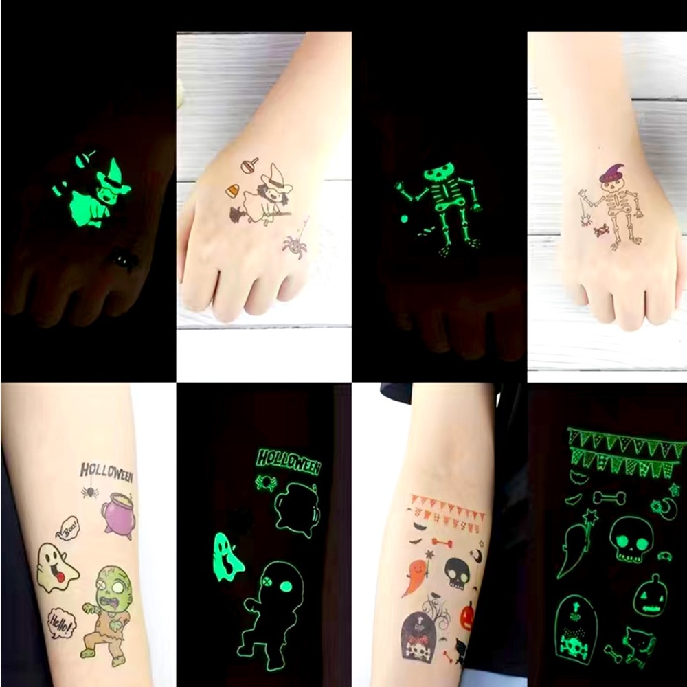 Halloween Tattoos Glow-in-the-Dark Pumpkins Witches Vampires Spiders Skulls